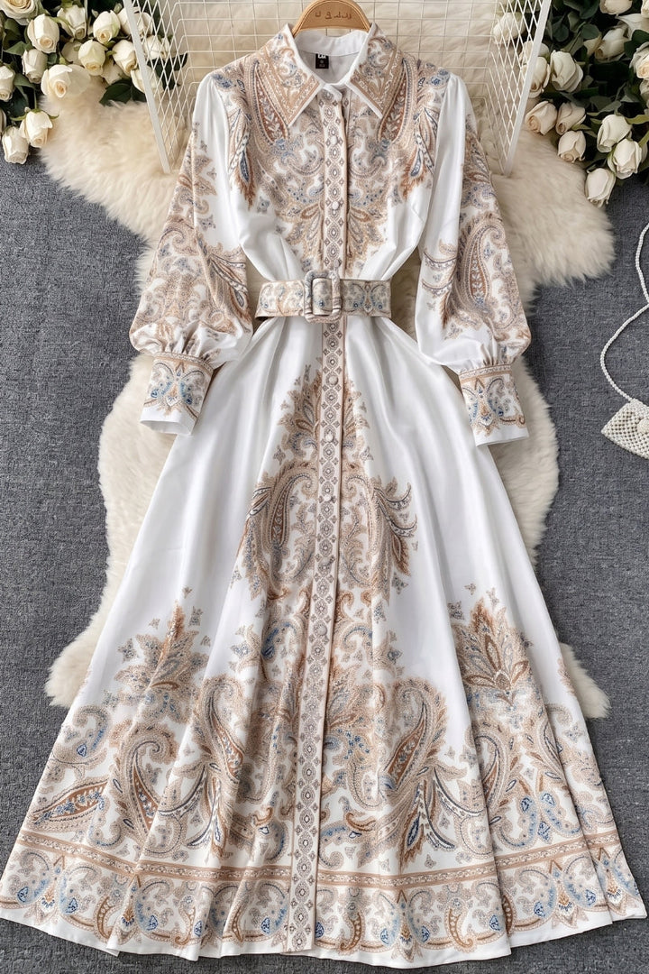 Sierra | Women’s Belted Abaya Maxi Dress with Paisley Embroidery
