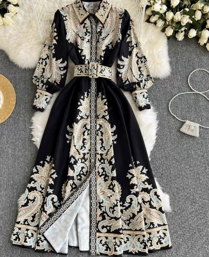 Sierra | Women’s Belted Abaya Maxi Dress with Paisley Embroidery