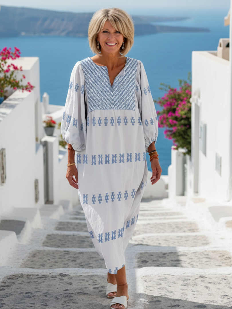 Evadne V-Neck Long Sleeve Embroidered Maxi Dress