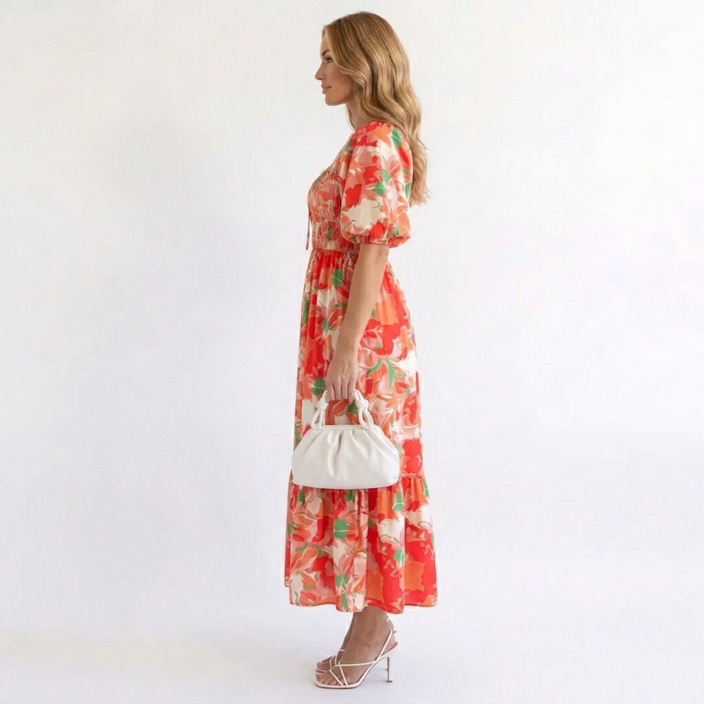 Elara | Puff Sleeve Floral Maxi Dress