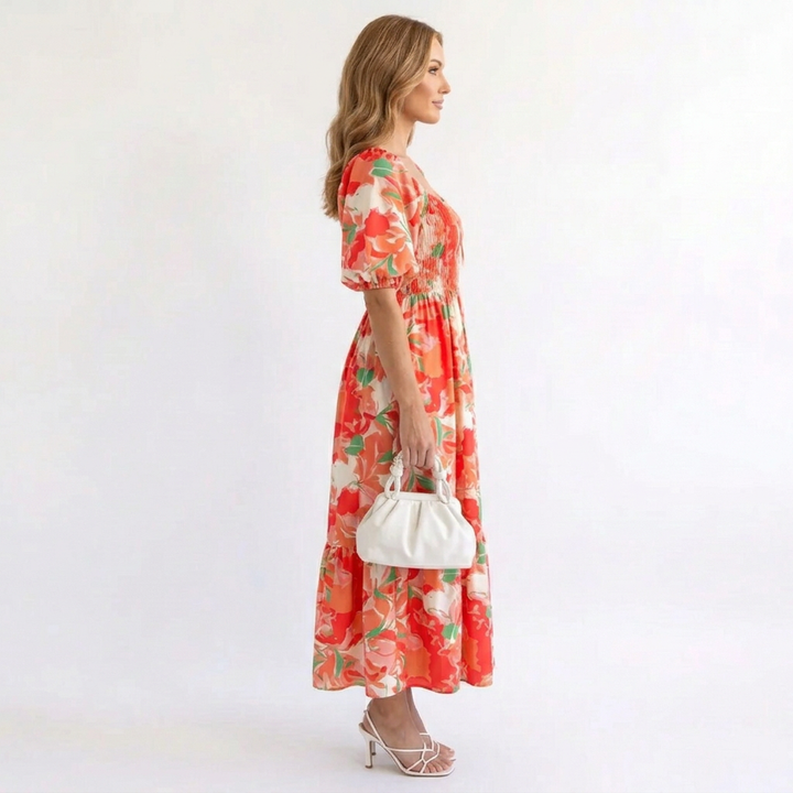 Elara | Puff Sleeve Floral Maxi Dress