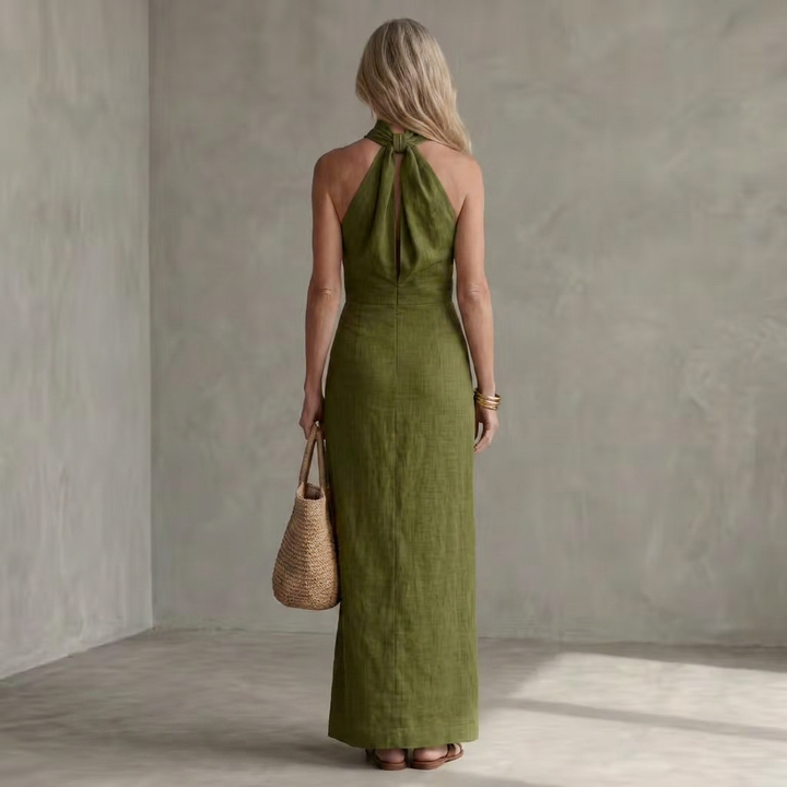 Veronique | Keyhole Neck Fitted Waist Midi Dress