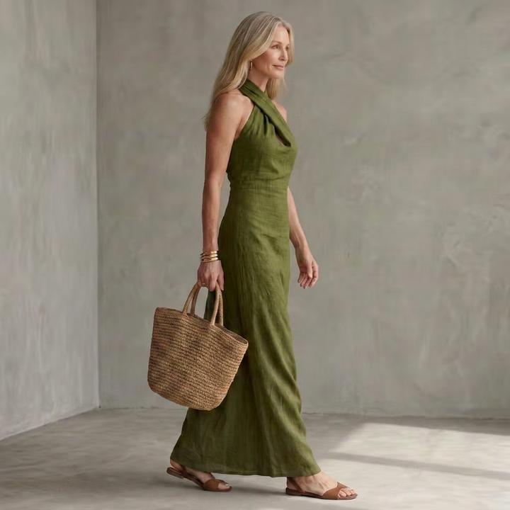 Veronique | Keyhole Neck Fitted Waist Midi Dress