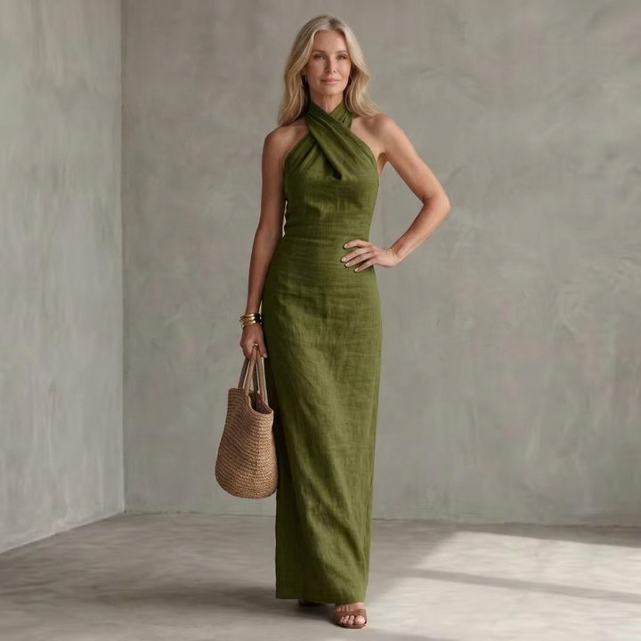 Veronique | Keyhole Neck Fitted Waist Midi Dress