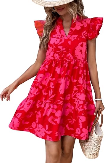 Zame | Sleeveless V Neck Ruffle Trim Mini Dress