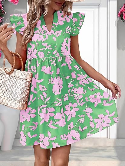 Zame | Sleeveless V Neck Ruffle Trim Mini Dress
