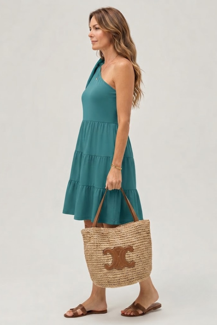 Zema | One Shoulder Bow Detail Knee Length Dress