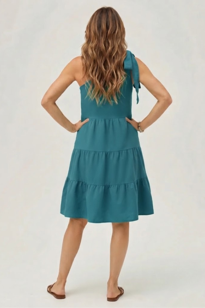 Zema | One Shoulder Bow Detail Knee Length Dress