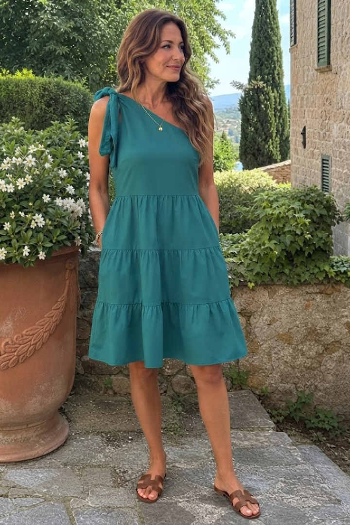 Zema | One Shoulder Bow Detail Knee Length Dress