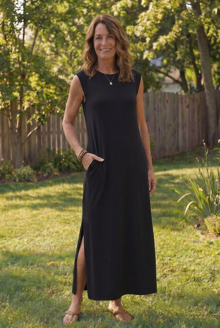 Zorina | Sleeveless Pocket Side Slit Midi Dress