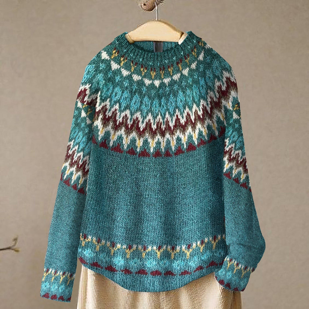 Fair Isle Crew-Neck Jumper with Geometric Pattern