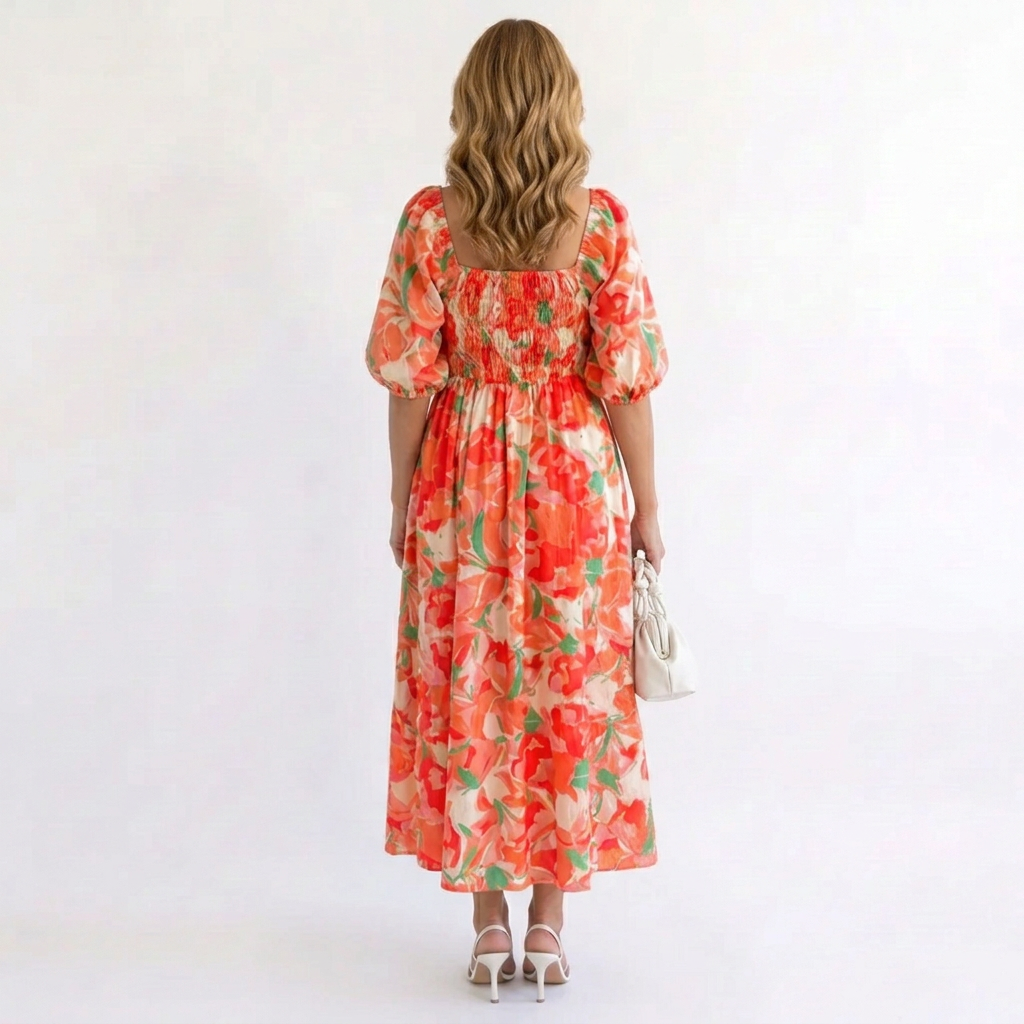 Elara | Puff Sleeve Floral Maxi Dress