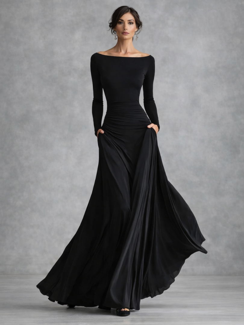 Maris Draped Long Sleeve Maxi Dress